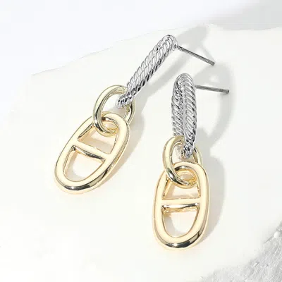 Fashnzfab 14k Gold Plated Two Tone Mariner Link Dangle Earrings In Multi