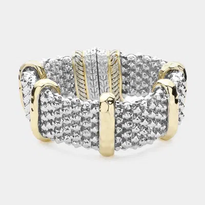 Fashnzfab 14k Gold Plated Two Tone Metal Caviar Bold Magnetic Bracelet In Metallic