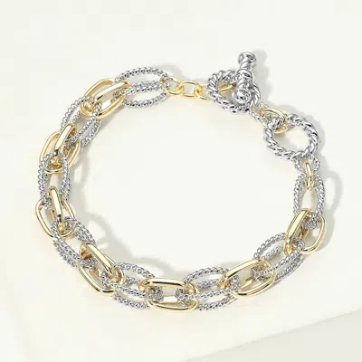 Fashnzfab 14k Gold Plated Two Tone Mixed Link Chain Toggle Bracelet In Multi