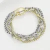 Fashnzfab 14k Gold Plated Two Tone Multi Layered Chunky Chain Magnetic Bracelet In Brown