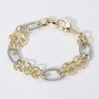 Fashnzfab 14k Gold Plated Two Tone Oval Chain Link Bracelet