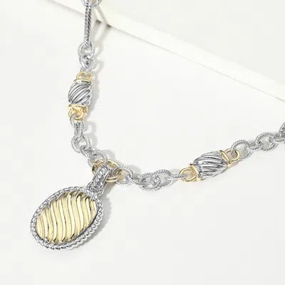 Fashnzfab 14k Gold Plated Two Tone Oval Pendant Chunky Chain Toggle Necklace In Pattern