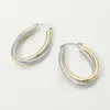 Fashnzfab 14k Gold Plated Two Tone Overlay Oval Hoop Pin Catch Earrings In Metallic