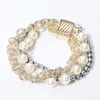 Fashnzfab 14k Gold Plated Two Tone Pearl Multi Chain Magnetic Bracelet In Multi