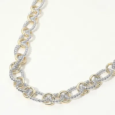 Fashnzfab 14k Gold Plated Two Tone Polished Round Accent Twisted Link Chain Necklace