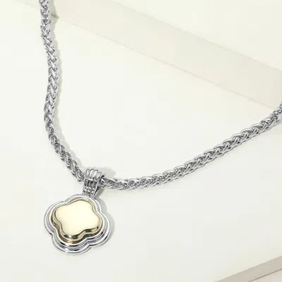 Fashnzfab 14k Gold Plated Two Tone Quatrefoil Pendant Rope Chain Necklace In Multi