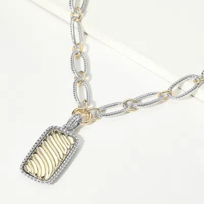 Fashnzfab 14k Gold Plated Two Tone Rectangle Pendant Chunky Chain Toggle Necklace In Multi