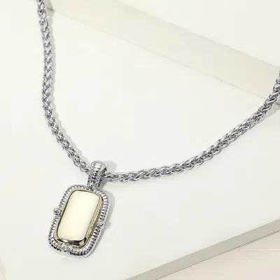 Fashnzfab 14k Gold Plated Two Tone Rectangular Frame Pendant Rope Chain Necklace In Multi