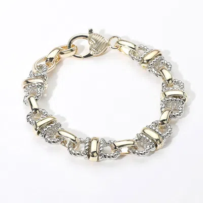 Fashnzfab 14k Gold Plated Two Tone Rope Chain Link Bracelet Two Tone In Multi