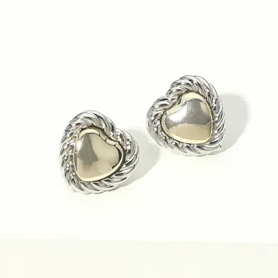 Fashnzfab 14k Gold Plated Two Tone Rope Frame Heart Dome Stud Earrings In Multi