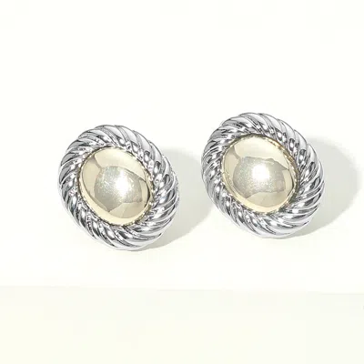Fashnzfab 14k Gold Plated Two Tone Rope Frame Oval Dome Stud Earrings In Multi