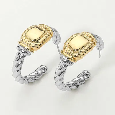 Fashnzfab 14k Gold Plated Two Tone Rope Hoop Earrings In Multi