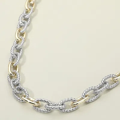 Fashnzfab 14k Gold Plated Two Tone Rope Oval Link Chain Magnetic Necklace In Metallic