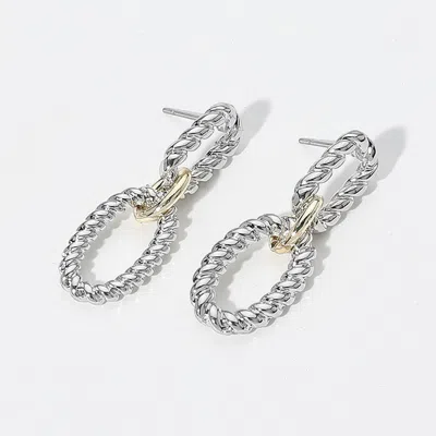 Fashnzfab 14k Gold Plated Two Tone Rope Oval Ring Link Earrings In Metallic