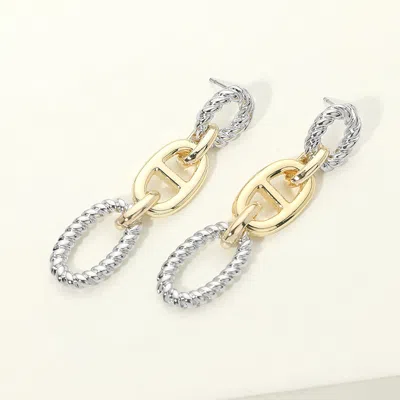Fashnzfab 14k Gold Plated Two Tone Rope Oval Ring Mariner Link Drop Earrings In Metallic