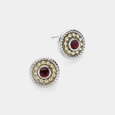 Fashnzfab 14k Gold Plated Two Tone Round Stone Pointed Circle Stud Earrings