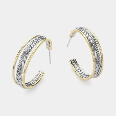 Fashnzfab 14k Gold Plated Two Tone Split Hoop Earrings In Multi