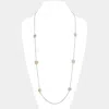Fashnzfab 14k Gold Plated Two Tone Stone Paved Square Pendant Station Long Necklace In Multi
