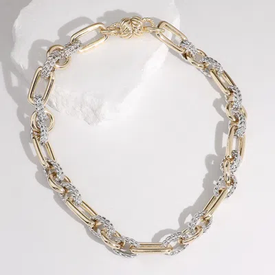 Fashnzfab 14k Gold Plated Two Tone Textured Chain Magnetic Necklace In Metallic