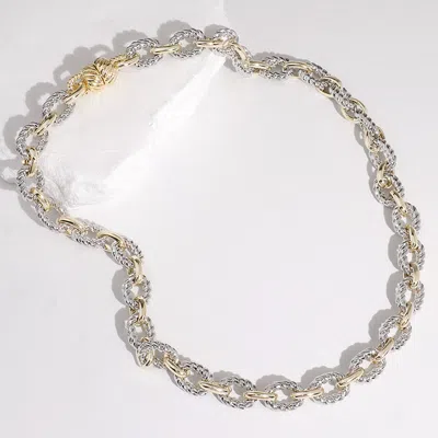 Fashnzfab 14k Gold Plated Two Tone Textured Chain Magnetic Necklace In Multi