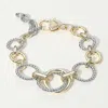 Fashnzfab 14k Gold Plated Two Tone Textured Circle Link Chain Bracelet Two Tone In Multi