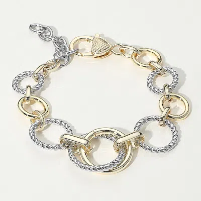 Fashnzfab 14k Gold Plated Two Tone Textured Circle Link Chain Bracelet Two Tone In Multi