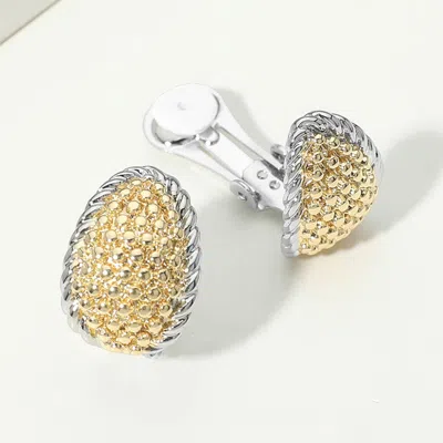 Fashnzfab 14k Gold Plated Two Tone Textured Dome Clip On Earrings Two Tone
