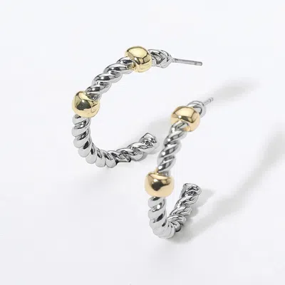 Fashnzfab 14k Gold Plated Two Tone Textured Hoop Earrings - Two Tone In Metallic