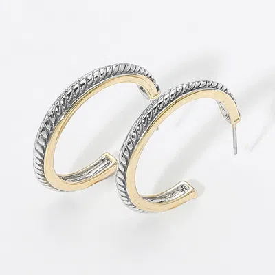 Fashnzfab 14k Gold Plated Two Tone Textured Hoop Earrings - Two Tone In Metallic