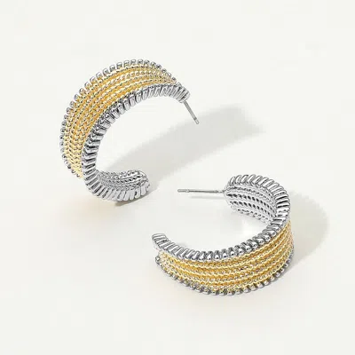Fashnzfab 14k Gold Plated Two Tone Textured Hoop Earrings - Two Tone
