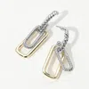Fashnzfab 14k Gold Plated Two Tone Textured Link Drop Earrings In Metallic