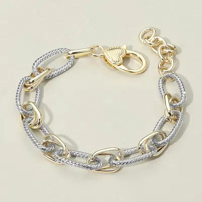 Fashnzfab 14k Gold Plated Two Tone Textured Metal Chain Link Bracelet Two Tone
