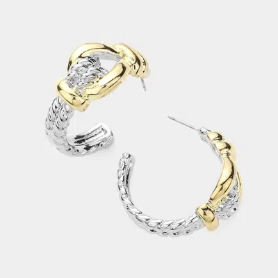 Fashnzfab 14k Gold Plated Two Tone Textured Metal Hoop Earrings In Multi