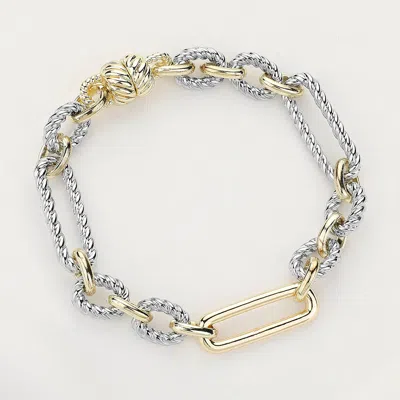 Fashnzfab 14k Gold Plated Two Tone Textured Oval Chain Magnetic Bracelet In Metallic