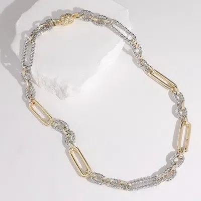 Fashnzfab 14k Gold Plated Two Tone Textured Oval Chain Magnetic Necklace In Multi