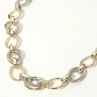 Fashnzfab 14k Gold Plated Two Tone Textured Oval Link Chunky Chain Necklace In Multi