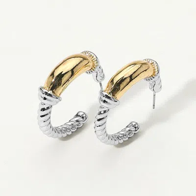Fashnzfab 14k Gold Plated Two Tone Twisted Hoop Earrings - Two Tone In Metallic
