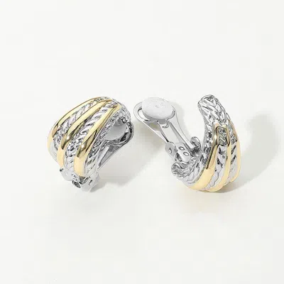 Fashnzfab 14k Gold Plated Two Tone Twisted Metal Dome Clip On Earrings In Silver