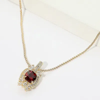Fashnzfab 14k Gold Plated Vintage Inspired Cz Halo Pendant Necklace In Pink