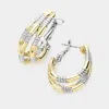 Fashnzfab 14k Gold Plater Two Tone Textured Metal Split Hoop Earrings In Multi