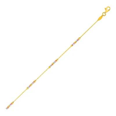 Fashnzfab 14k Tri Color Gold Anklet With Textured Beads In Multi