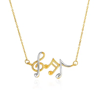 Fashnzfab 14k Two-toned Yellow And White Gold Musical Notes Necklace