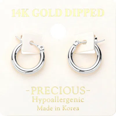 Fashnzfab 14k White Gold Dipped 0.5 Inch Metal Hoop Pin Catch Earrings In Multi