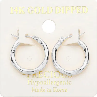 Fashnzfab 14k White Gold Dipped 0.75 Inch Irregular Metal Hoop Pin Catch Earrings - Rhodium In Metallic