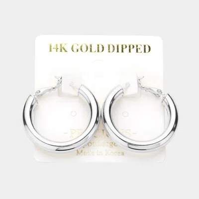 Fashnzfab 14k White Gold Dipped 1.25 Inch Metal Hoop Earrings In Metallic