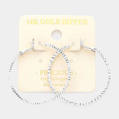 Fashnzfab 14k White Gold Dipped 1.6 Inch Textured Metal Hoop Earrings In Multi