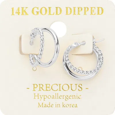 Fashnzfab 14k White Gold Dipped Abstract Metal Pin Catch Earrings In Metallic