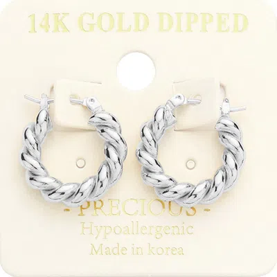 Fashnzfab 14k White Gold Dipped Braided Metal Hoop Pin Catch Earrings In Multi