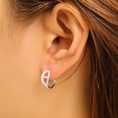 Fashnzfab 14k White Gold Dipped Cz Stone Paved Farandole Hypoallergenic Huggie Earrings - Silver