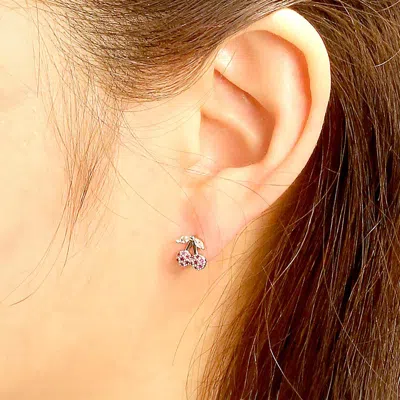 Fashnzfab 14k White Gold Dipped Cz Stone Pointed Rosie Cherry Hypoallergenic Stud Earrings In Silver